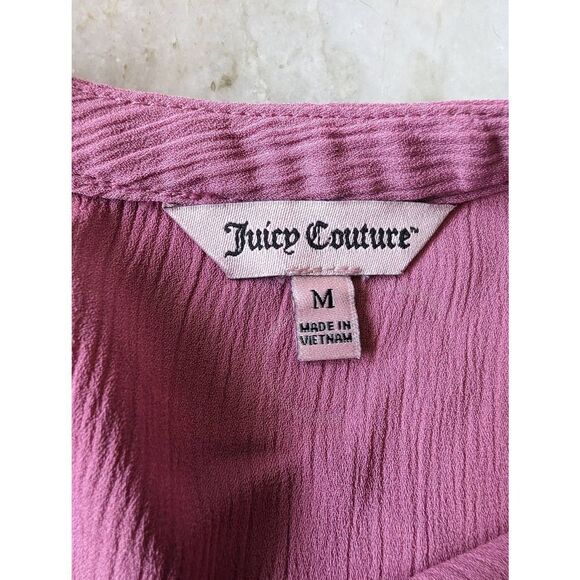 Juicy Couture Blouse Women's Medium Short Sleeve Ruffle Peephole button Back - Picture 5 of 9